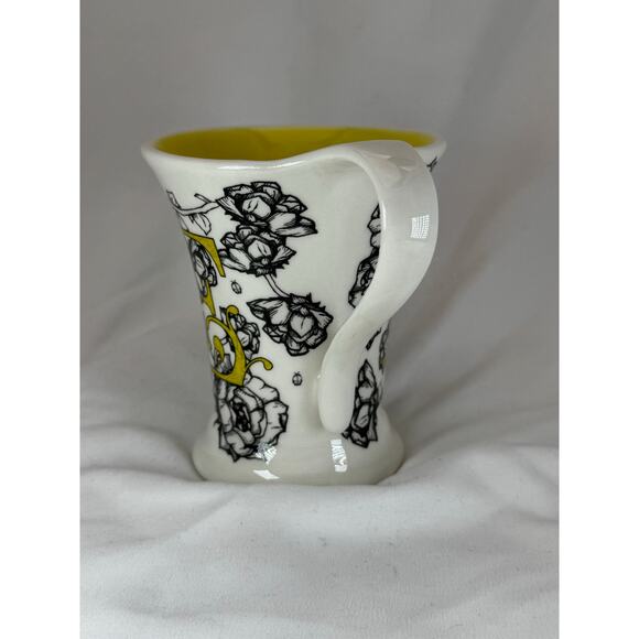 Monogram Letter Initial E mug Cypress Home Yellow, Black Roses BoHo - Picture 7 of 8